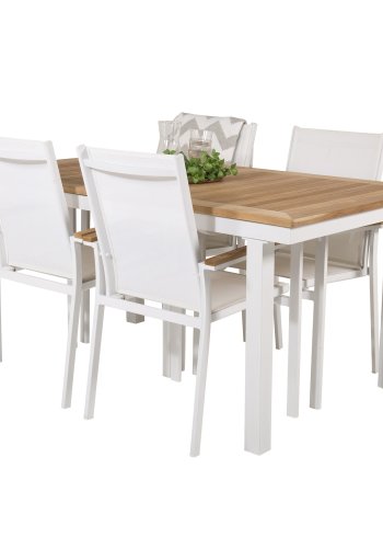 VENTURE DESIGN havest, m. Panama bord, m. udtrk og 4 Texas stole, m. armln - teak/alu/textilene