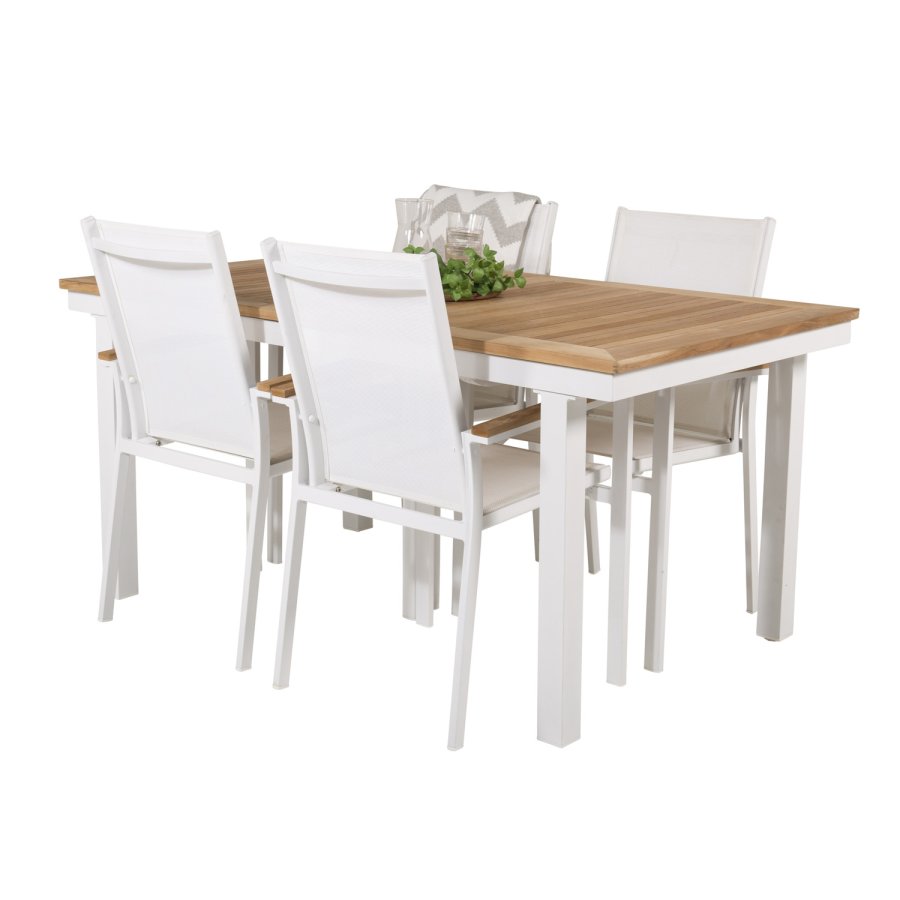 VENTURE DESIGN havest, m. Panama bord, m. udtrk og 4 Texas stole, m. armln - teak/alu/textilene