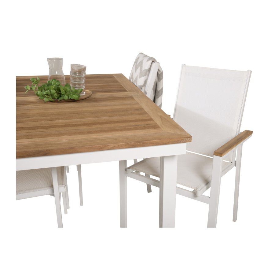 VENTURE DESIGN havest, m. Panama bord, m. udtrk og 4 Texas stole, m. armln - teak/alu/textilene