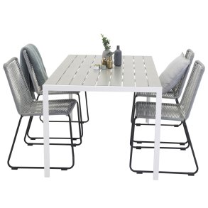 VENTURE DESIGN havest, m. Break bord (150x90) pg 4 Lindos stole - gr aintwood/hvid alu/gr reb 