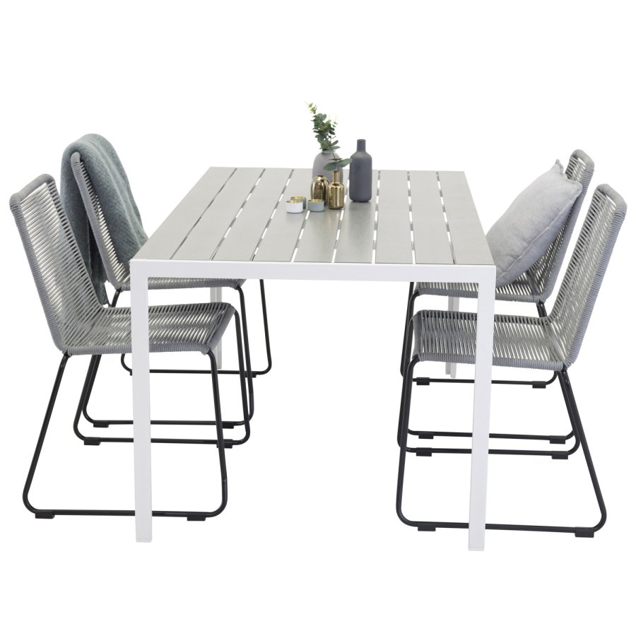 VENTURE DESIGN havest, m. Break bord (150x90) pg 4 Lindos stole - gr aintwood/hvid alu/gr reb 