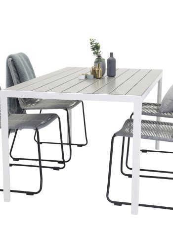 VENTURE DESIGN havest, m. Break bord (150x90) pg 4 Lindos stole - gr aintwood/hvid alu/gr reb 