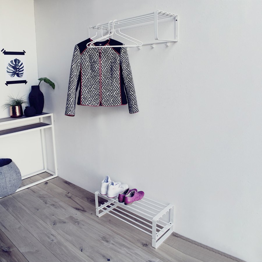 SPINDER DESIGN rektangulr Rex hattehylde, m. 5 knager - hvid stl