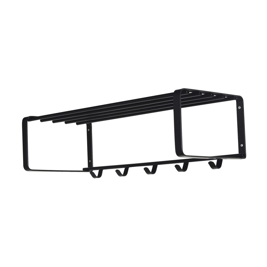 SPINDER DESIGN rektangulr Rex hattehylde, m. 5 knager - sort stl