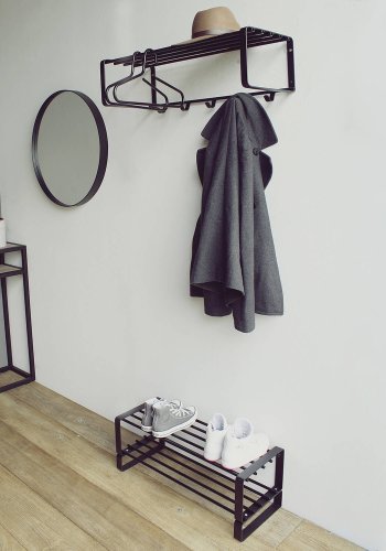 SPINDER DESIGN rektangulr Rex hattehylde, m. 5 knager - sort stl