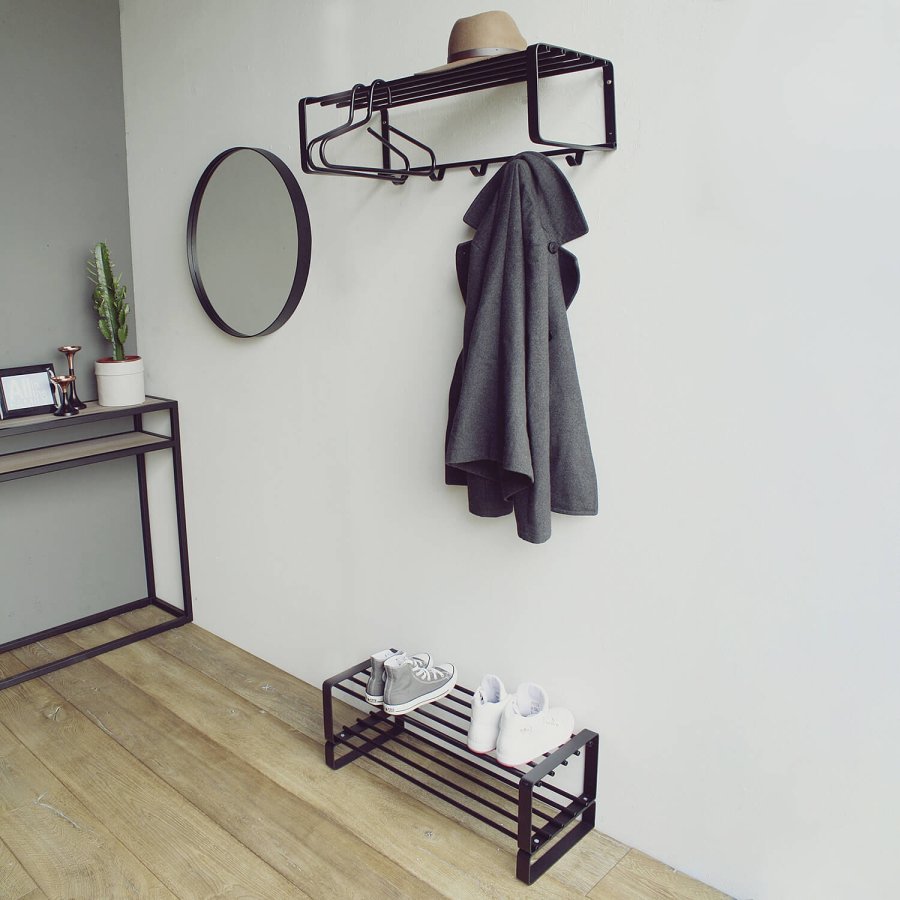 SPINDER DESIGN rektangulr Rex hattehylde, m. 5 knager - sort stl