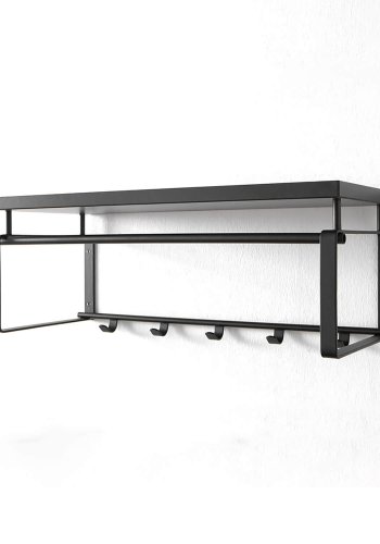 SPINDER DESIGN rektangulr Rex hattehylde, m. 5 knager og bjlestang - sort melamin og stl