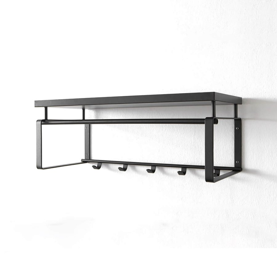 SPINDER DESIGN rektangulr Rex hattehylde, m. 5 knager og bjlestang - sort melamin og stl