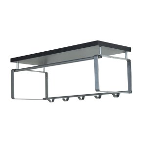 SPINDER DESIGN rektangulr Rex hattehylde, m. 5 knager og bjlestang - gr melamin og stl