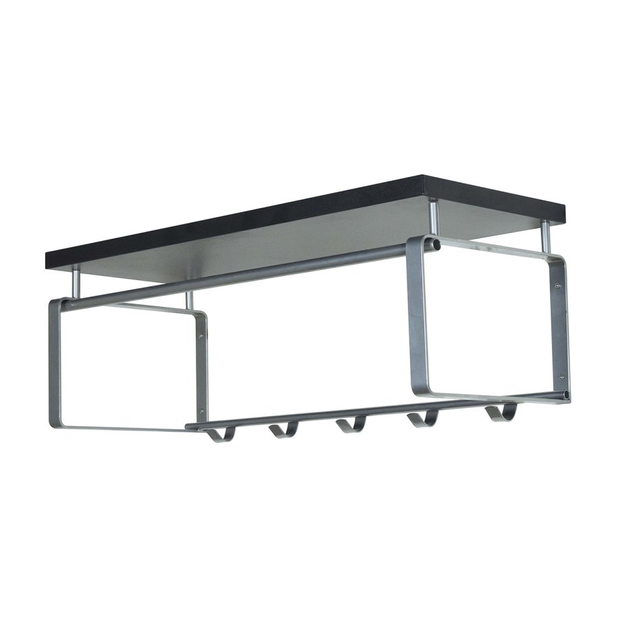 SPINDER DESIGN rektangulr Rex hattehylde, m. 5 knager og bjlestang - gr melamin og stl