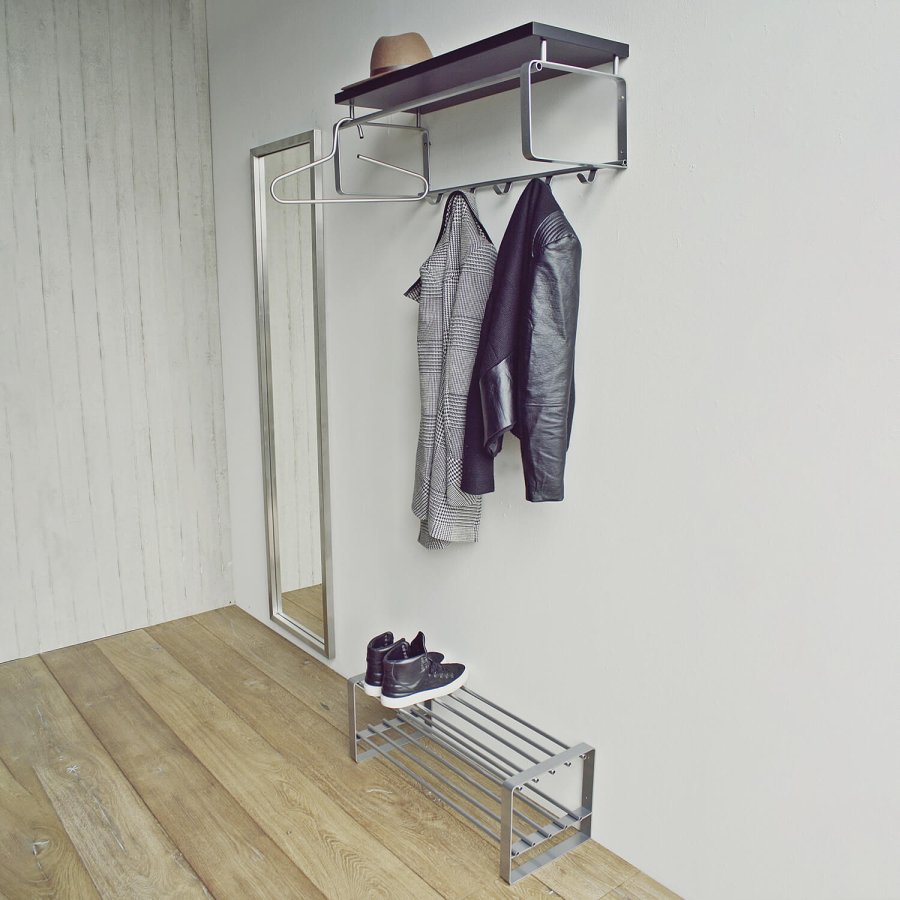 SPINDER DESIGN rektangulr Rex hattehylde, m. 5 knager og bjlestang - gr melamin og stl