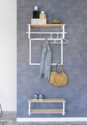 SPINDER DESIGN Rizzoli entréopstilling, m. 10 knager, bjlestang og trhylde - hvidt stl og tr