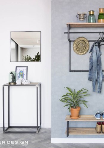 SPINDER DESIGN Rizzoli entréopstilling, m. 10 knager, bjlestang og trhylde - sort stl og tr