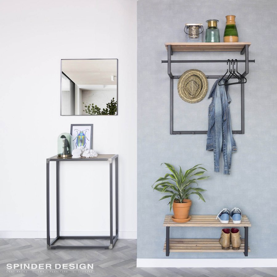 SPINDER DESIGN Rizzoli entréopstilling, m. 10 knager, bjlestang og trhylde - sort stl og tr