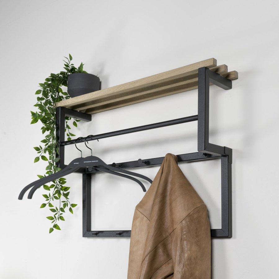 SPINDER DESIGN Rizzoli entréopstilling, m. 10 knager, bjlestang og trhylde, lille - sort stl