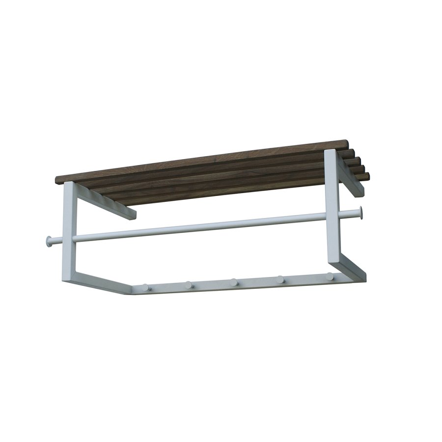 SPINDER DESIGN rektangulr Marco hattehylde, m. 5 knager og bjlestang - hvid stl