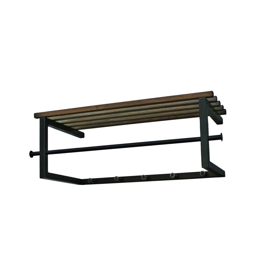 SPINDER DESIGN rektangulr Marco hattehylde, m. 5 knager og bjlestang - sort stl