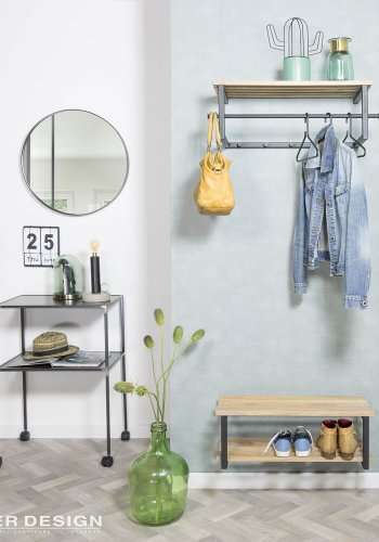 SPINDER DESIGN rektangulr Marco hattehylde, m. 5 knager og bjlestang - sort stl