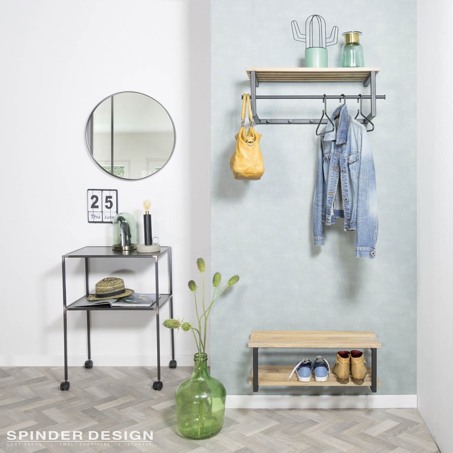 SPINDER DESIGN rektangulr Marco hattehylde, m. 5 knager og bjlestang - sort stl