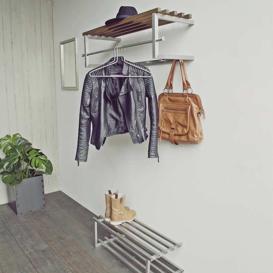 SPINDER DESIGN rektangulr Rezzo hattehylde, m. 5 knager og bjlestang - stl