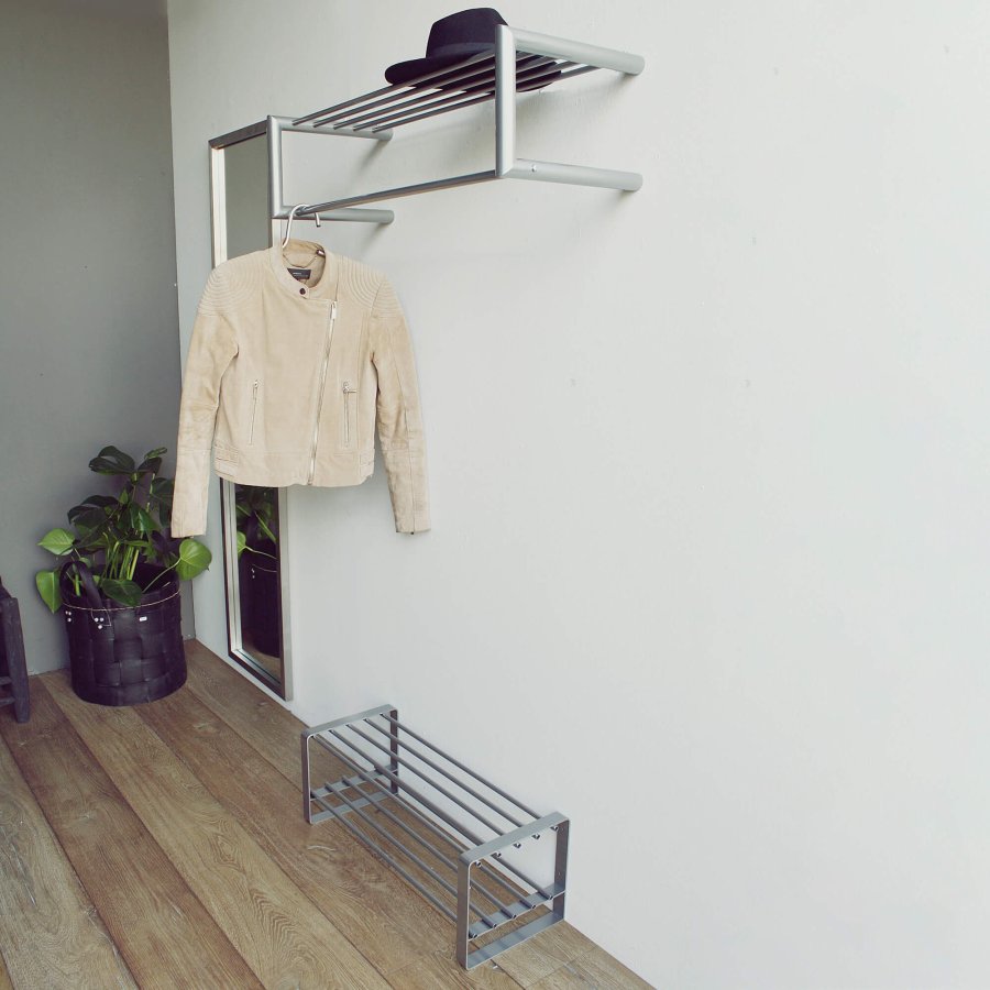 SPINDER DESIGN rektangulr Smooth hattehylde, m. bjlestang - gr stl