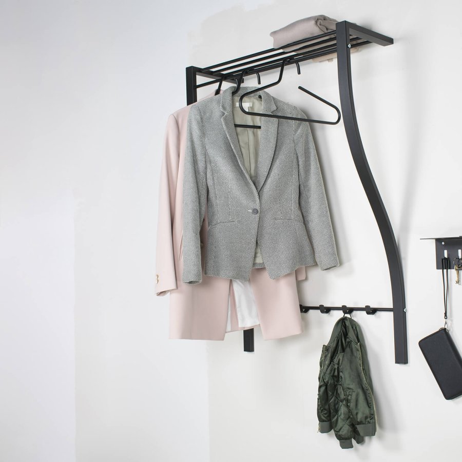 SPINDER DESIGN Carve knagerkke, m. hylde, bjlestang og 6 knager - sort stl