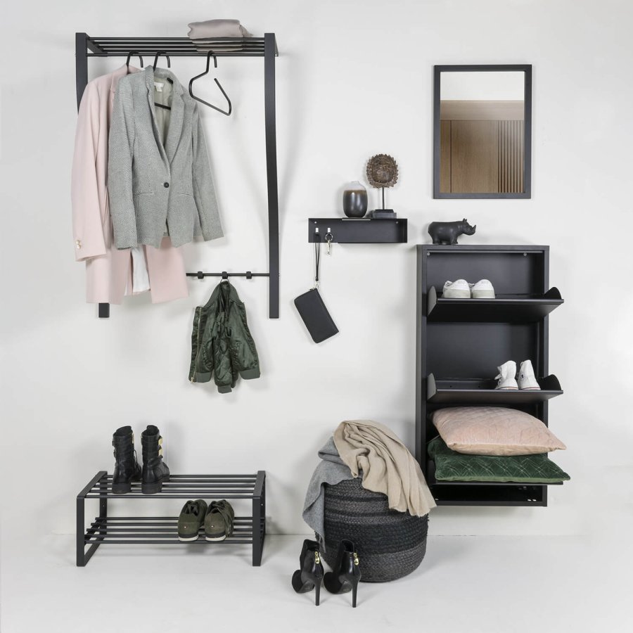 SPINDER DESIGN Carve knagerkke, m. hylde, bjlestang og 6 knager - sort stl