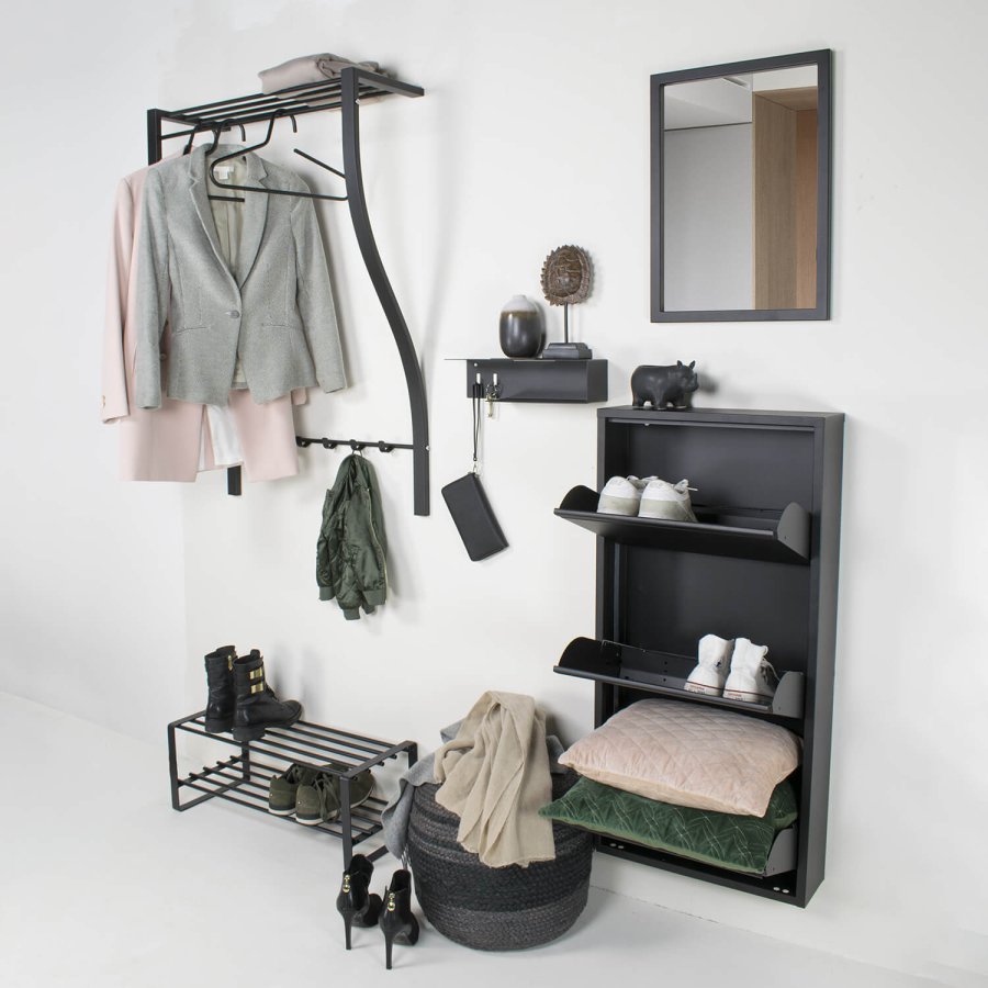 SPINDER DESIGN Carve knagerkke, m. hylde, bjlestang og 6 knager - sort stl