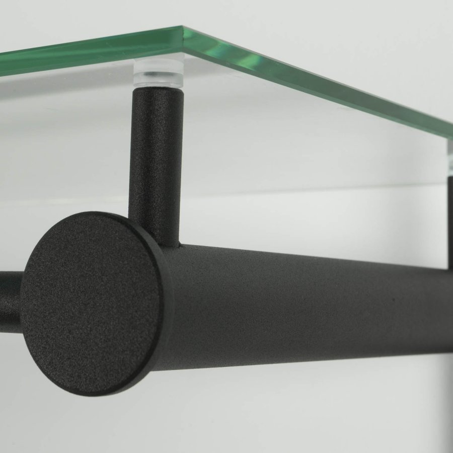 SPINDER DESIGN Suza hattehylde, m. 5 kroge og glashylde - sort stl