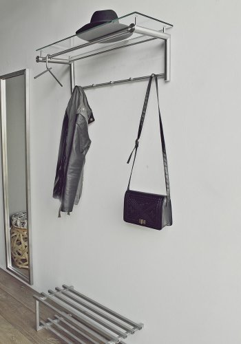 SPINDER DESIGN rektangulr Suza hattehylde, m. 5 knager og bjlestang - glas og stl