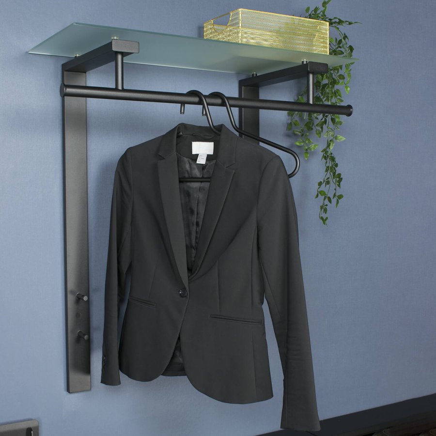 SPINDER DESIGN rektangulr Dutch knagerkke, m. 1 hylde - glas og sort stl