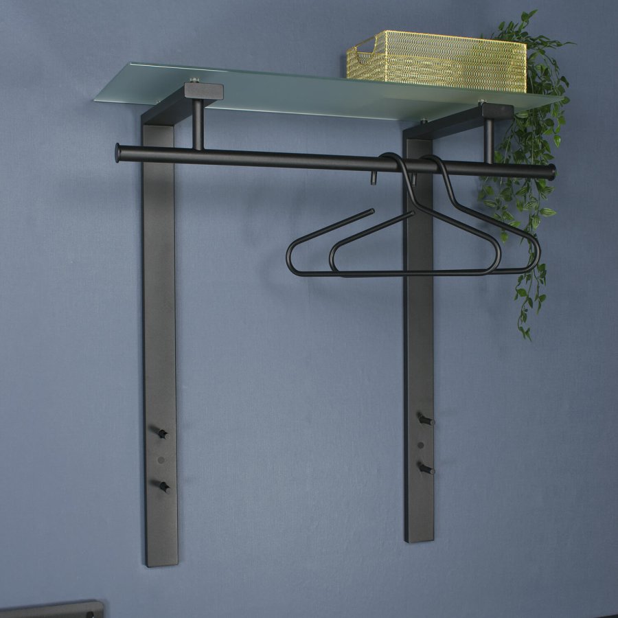 SPINDER DESIGN rektangulr Dutch knagerkke, m. 1 hylde - glas og sort stl