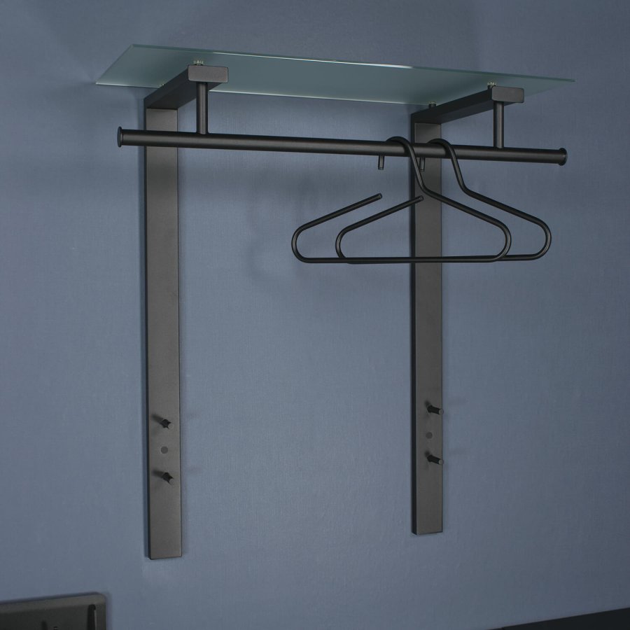 SPINDER DESIGN rektangulr Dutch knagerkke, m. 1 hylde - glas og sort stl