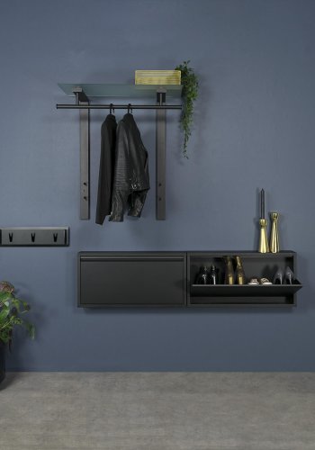 SPINDER DESIGN rektangulr Dutch knagerkke, m. 1 hylde - glas og sort stl