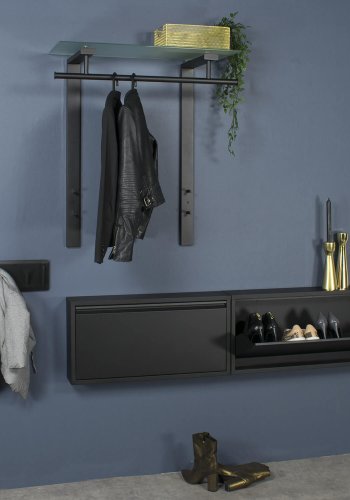 SPINDER DESIGN rektangulr Dutch knagerkke, m. 1 hylde - glas og sort stl