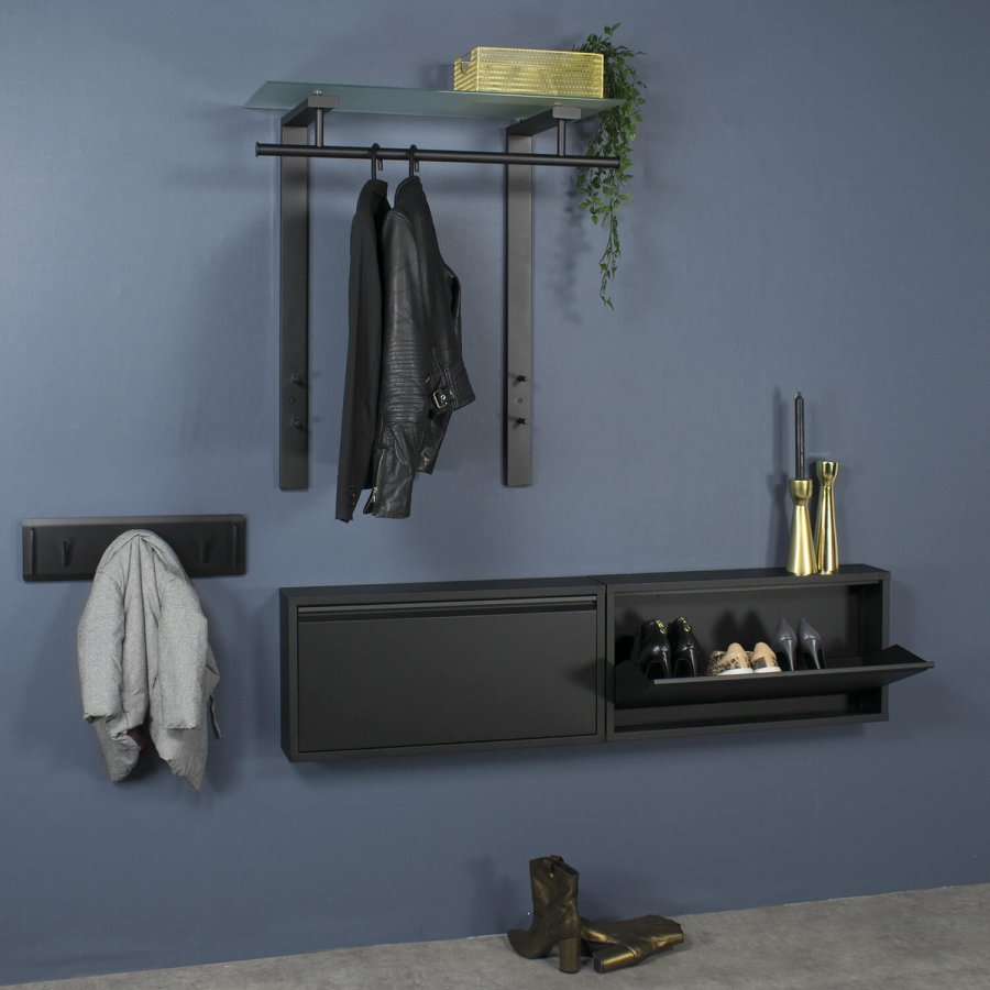 SPINDER DESIGN rektangulr Dutch knagerkke, m. 1 hylde - glas og sort stl