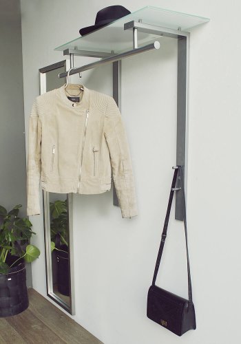 SPINDER DESIGN rektangulr Dutch knagerkke, m. 1 hylde - glas og gr stl