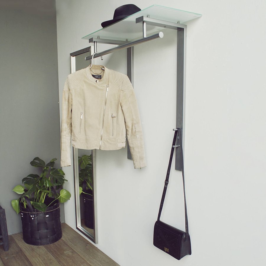 SPINDER DESIGN rektangulr Dutch knagerkke, m. 1 hylde - glas og gr stl