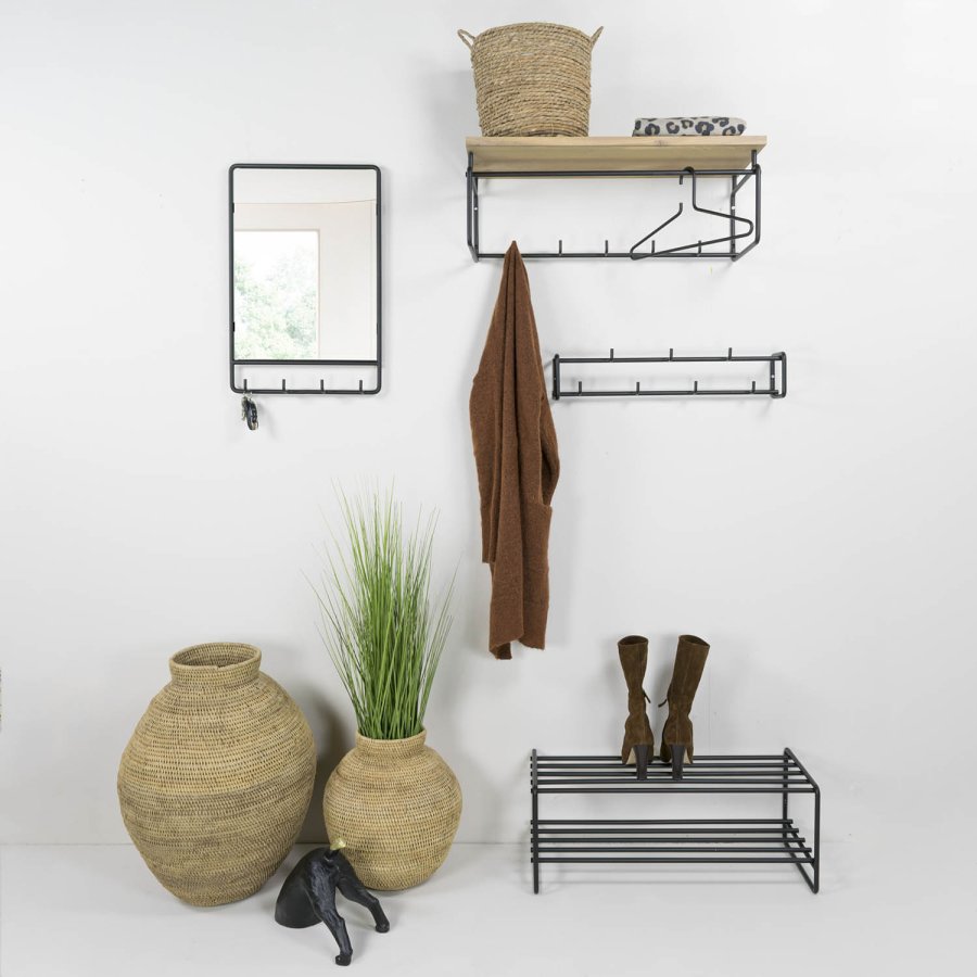 SPINDER DESIGN rektangulr Clint knagerkke, m. hylde, bjlestang og 5 knager - sort stl