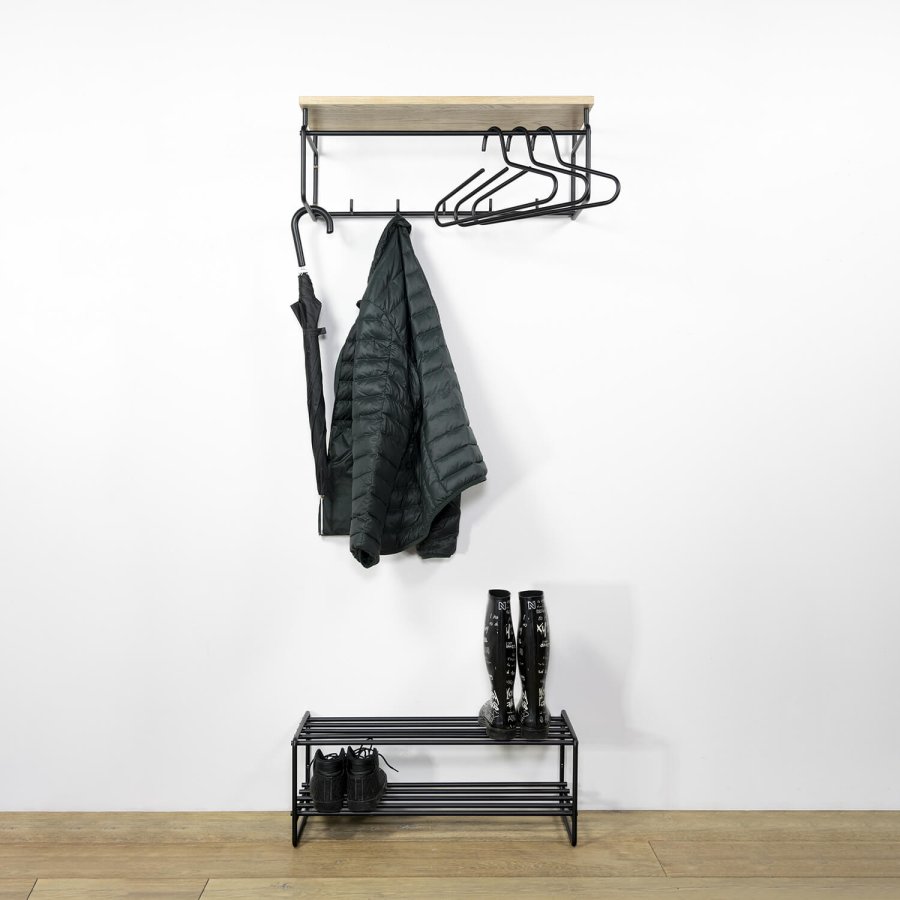 SPINDER DESIGN rektangulr Clint knagerkke, m. hylde, bjlestang og 5 knager - sort stl