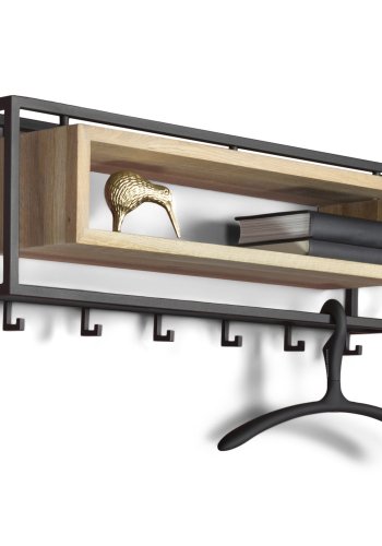 SPINDER DESIGN School knagerkke, m. 6 knager og trhylde - egetr og sort stl (78x29,5)