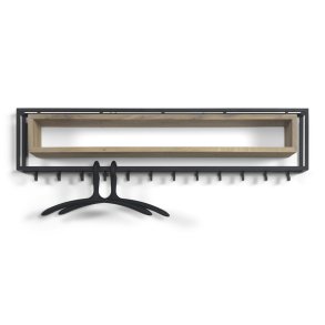 SPINDER DESIGN School knagerkke, m. 12 knager og trhylde - egetr og sort stl (118x29,5)