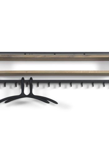 SPINDER DESIGN School knagerkke, m. 12 knager og trhylde - egetr og sort stl (118x29,5)