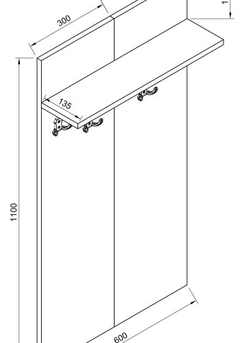 VCM NORDIC Gados XS knagerkke, m. 4 dobbelt knager, 1 hylde - hvid tr