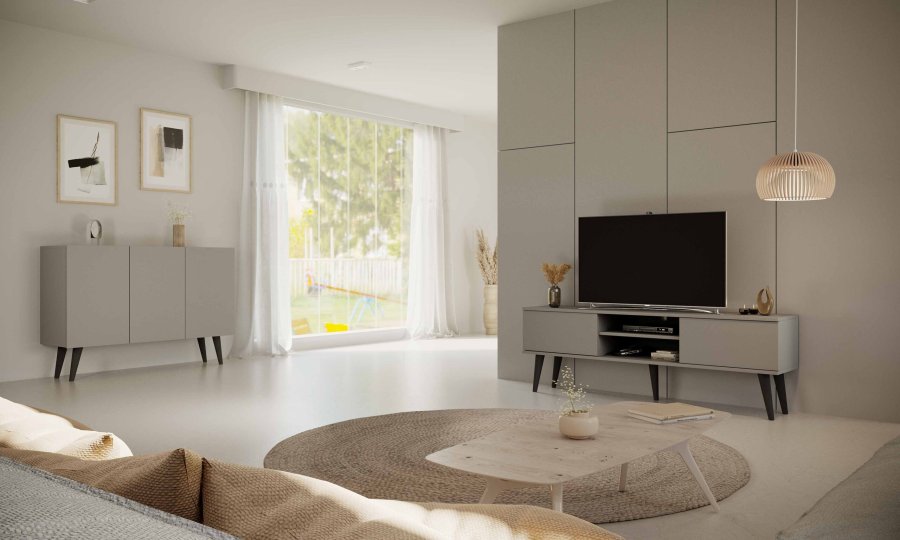 KOCOT RTV Toronto TV-bord, m. 2 lger og 1 hylde - gr bgetr (160x35)