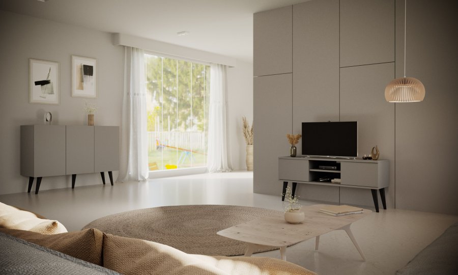 KOCOT Toronto kommode, m. 3 lger og 3 hylder - gr bgetr