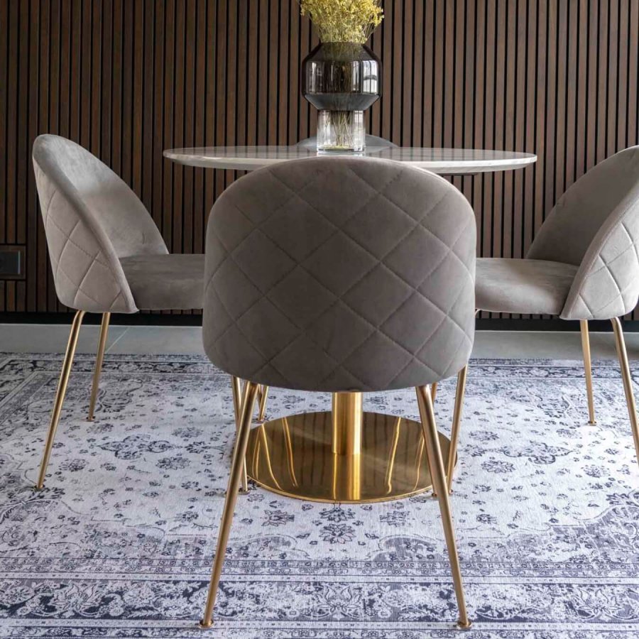 HOUSE NORDIC Geneve spisebordsstol - gr/messing velour/stl 