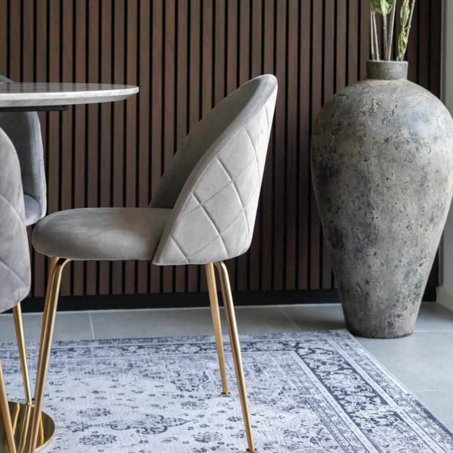 HOUSE NORDIC Geneve spisebordsstol - gr/messing velour/stl 