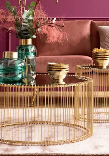 KARE DESIGN Wire Brass sofabord - spejlglas/messing stl, rundt (2/st)