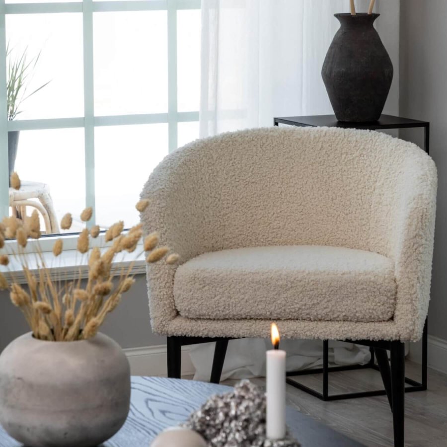 VENTURE DESIGN Fluffy bamsestol - hvid polyester og sort metal